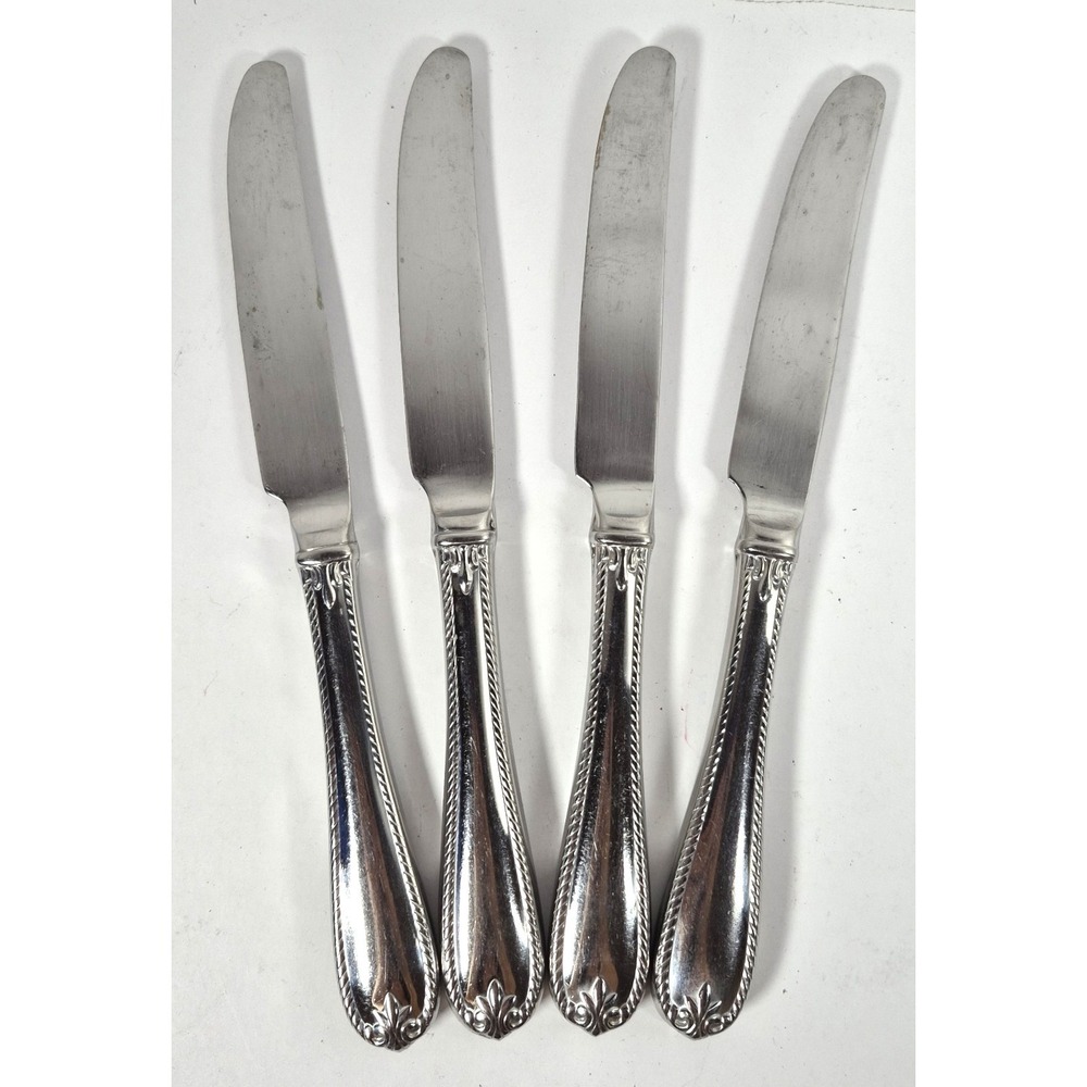 Lenox Set 4 TUDOR BEAD Augusta Stainless 18/10 Rope Edge Dinner Knife Flatware